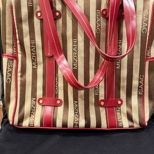 Isaac Mizrahi Logo Stripe Canvas Tote Bag